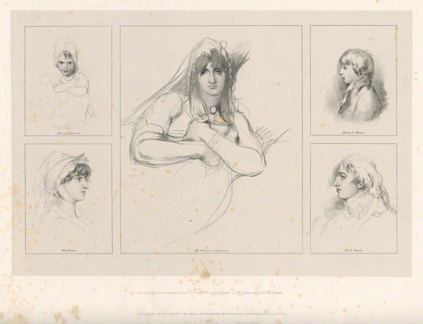 NPG D21827; Cecilia Combe (nÈe Siddons); Sarah Siddons (nÈe Kemble); Charles Kemble; Maria Siddons by Richard James Lane, published by  Joseph Dickinson, after  Sir Thomas Lawrence